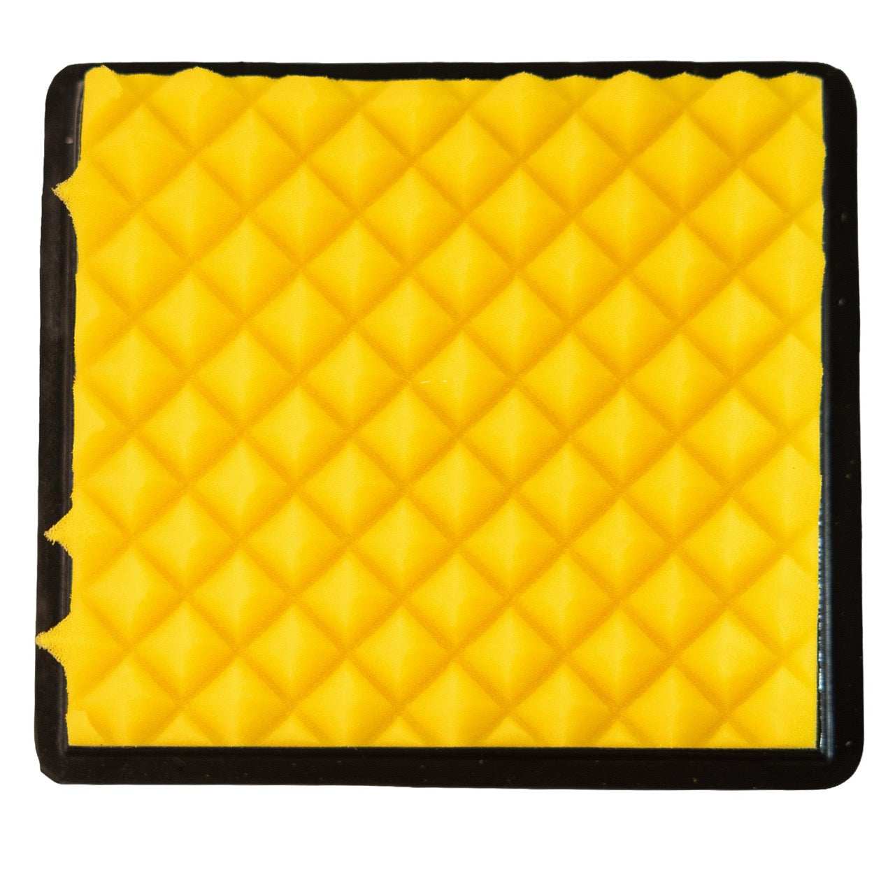 Top view: yellow pyramid foam panel of the FunnelWeb 7117 air filter for CFMoto Ibex 450 450MT